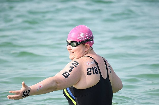 Special Olympics USA team athlete Jennifer Mitchell of Alexandria learns she takes the gold in the1500m Open Water Swimming competition with a time 00:41:27.00.