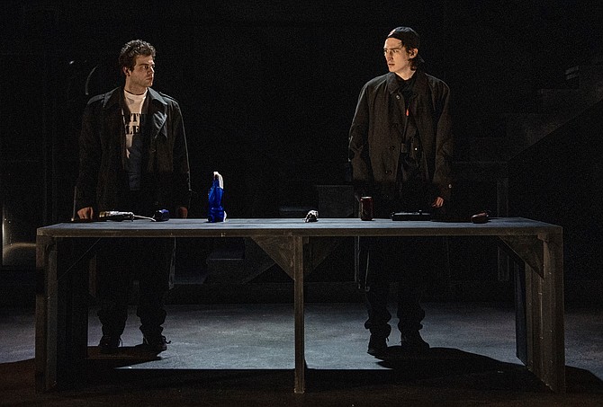 From left: Rocky Nunzio and Patrick Joy in "columbinus" at 1st Stage. The show runs through April 20 in Tysons.