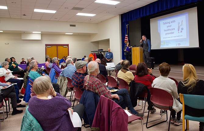 Council Vice President Sidney Katz speaks to attendees of the Health and Wellness Fair at Potomac Community Center on Monday, April 1, 2019.