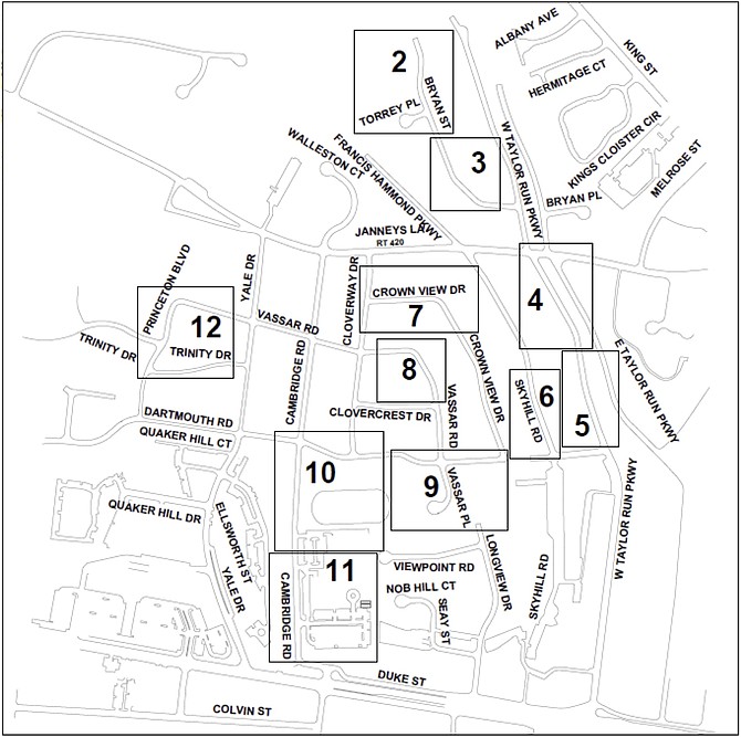 Map of affected addresses in Clover College Park for gas service line replacement.