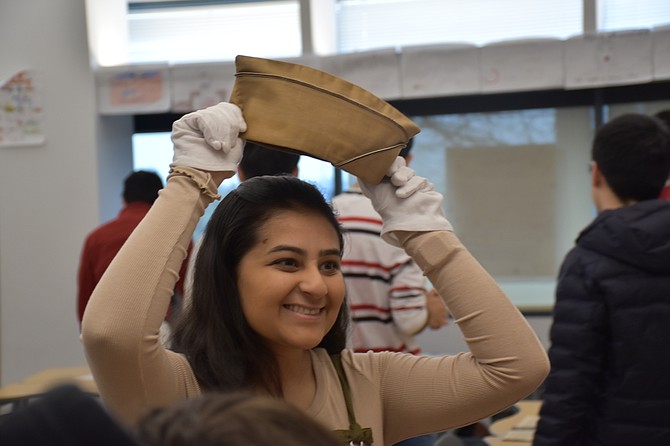 With WWII military hat, Kareena Kareena Kohli, BIM US History student.