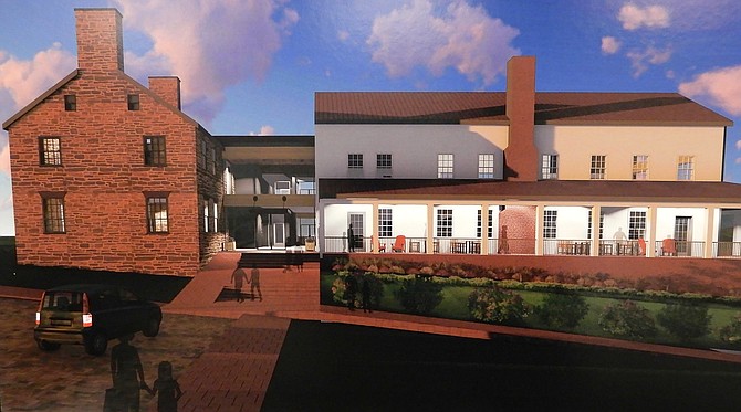 Artist’s rendition of the Bull Run Farm Brewery in Centreville. A glass atrium is between the two buildings.