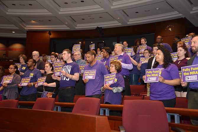 Showing their support for a 2.5 percent Market Rate Adjustment for county employees: Dozens testified at the budget public hearings, expressing disappointment that only 1 percent for the MRA was included in the Advertised Budget by County Executive Bryan Hill.
