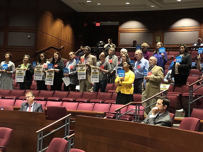 Affordable housing supporters at a Fairfax County budget hearing.