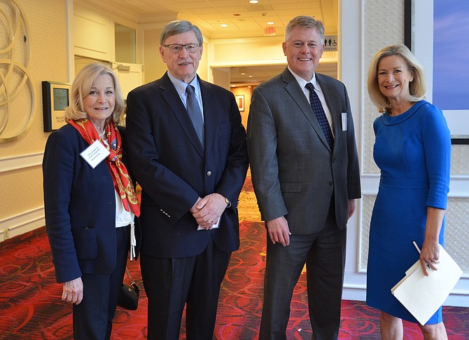 From left: Del. Kathleen Murphy (D-34), Dranesville District Supervisor John Foust, and Braddock District Supervisor John Cook join event emcee Julie Carey, Northern Virginia Bureau Chief for NBC News4 before the annual FACETS Benefit Breakfast program got underway.