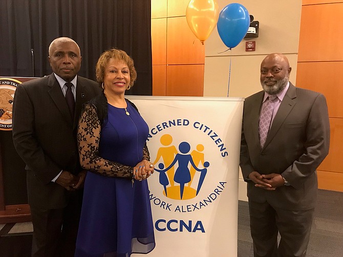 Col. Jim Paige (ret.), Gwendolyn H. Lewis and Dr. Bernard Jackson at the CCNA 10th anniversary reception April 18 at the U.S. Patent and Trademark Office.