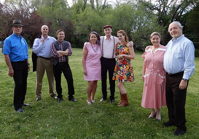 Rehearsing a scene from “Haint So” are (from left) David Ranowsky (Lonnie Wells), Steve Palkovitz, D.J. Neace, Katherine Metres Akbar, Frank Gorrell (Arthur Carter), Jaclyn Robertson (Hailey Carter), Mary Fettes and Joe Russell (Archie).