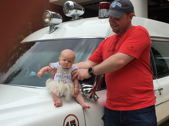 Justin Baird’s daughter Emory Baird was born on Feb. 9, 2019. She attended her first Cabin John Park Volunteer Fire Department open house on Saturday, May 4, 2019 with older brother Hudson, 3, who loves fire trucks.