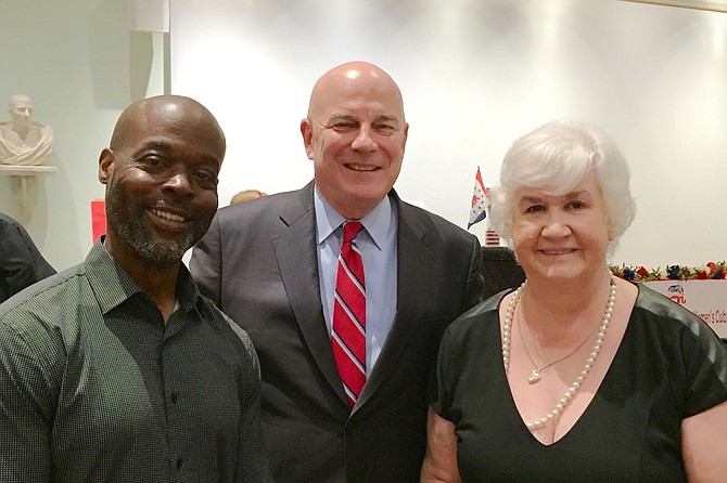 Michael Clinkscale, GOP candidate for the House of Delegates, District 45; Thomas McDevitt, chairman of The Washington Times; and Eileen Brackens, president of the Commonwealth Republican Women’s Club (CRWC) at the annual CRWC Membership Reception at the Lyceum.