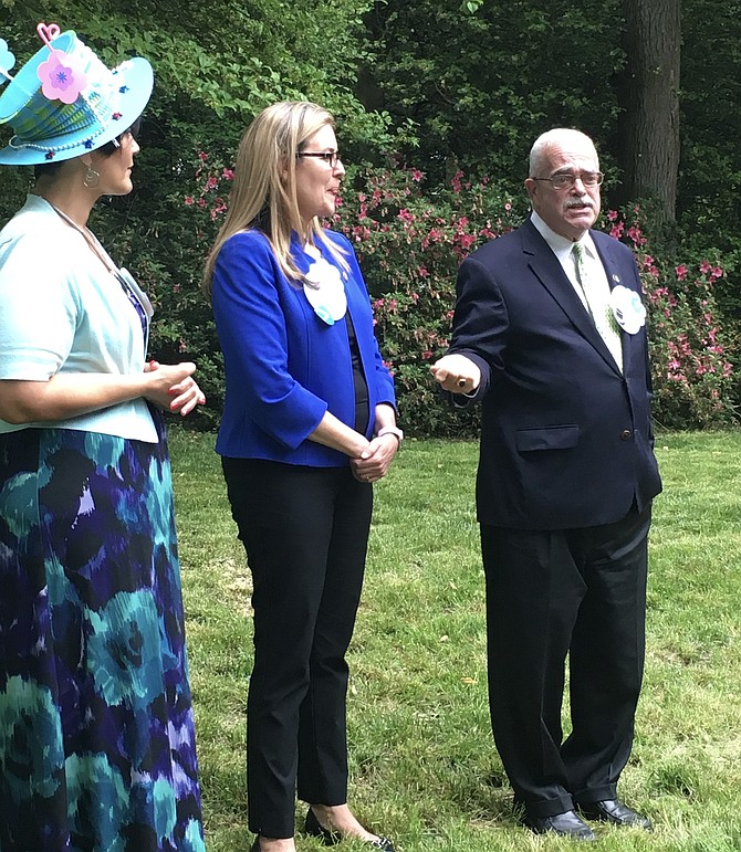 U.S. Rep. Gerry Connolly (D-11) (right), introduced U.S. Rep. Jennifer Wexton (D-10), saying he had asked her to run for Congress by being a little less than straightforward about how many weekends and evenings she would have to give up. Wexton in turn introduced Hala Ayala (left).