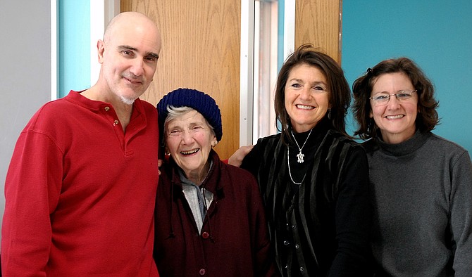 Adeline “Vicki” Vitolo Santoro with her children Vince, Patty and Jackie at her 90th birthday party.