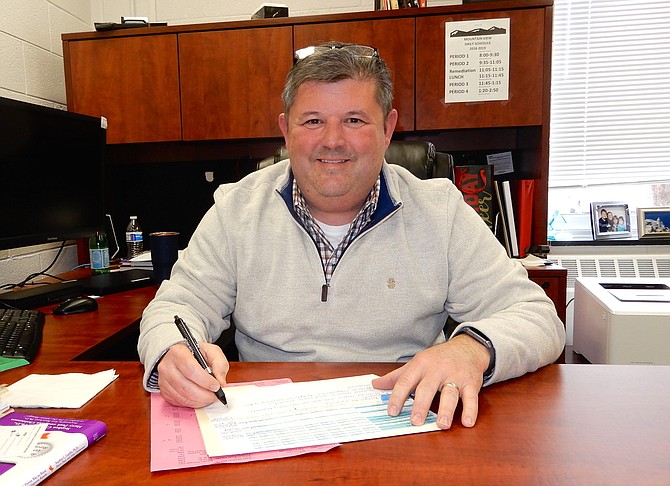 Mountain View Principal Joe Thompson at his desk.