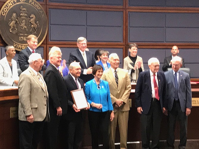 At the Board of Supervisors meeting on Tuesday, June 4, 2019, the board recognized the 75th anniversary of the D-Day Invasion on June 6, 1944. Included here is Rear Admiral Gene Sizemore holding the plaque and other veterans with the members of the Board.