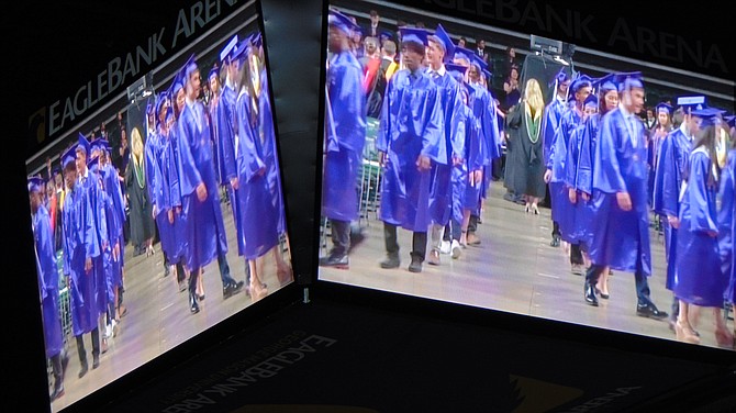 The Jumbotron during Chantilly High School’s graduation at the GMU Eagle Bank Arena on Tuesday, June 4, 2019.