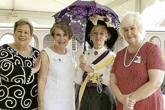 Commonwealth Republican Women’s Club (CRWC) members attend “A Women’s Suffrage Celebration” sponsored by the Virginia Federation of Republican Women (VFRW). From left are Sally Linderman; Susie Miller; Lynn Garvey-Hodge as Suffragist Mrs. Robert Walker; and Eileen Brackens, CRWC President.