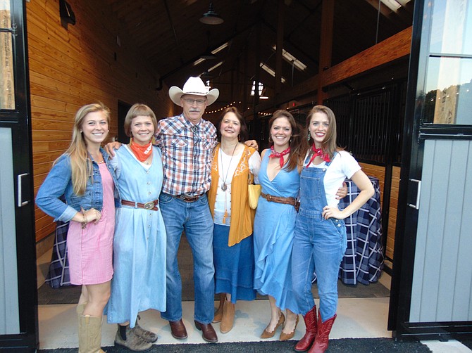 Mount Vernon Estate’s horticulturist, J. Dean Norton, with his family in front of the new barn. Joining him are, from left,  daughter Isabelle Norton, daughter Zipporah Norton, wife Susanne Schrage-Norton, daughter Tallulah Norton, and daughter Penelope Norton.