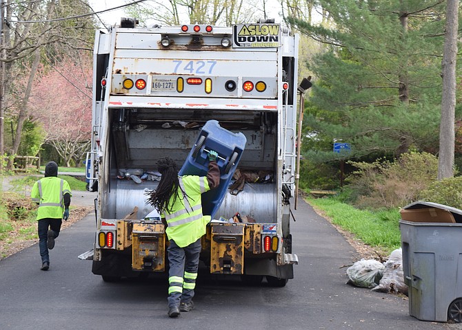 In Fairfax County, private collection companies pick up trash and recycling for 90 percent of residents and businesses while the county trash service is responsible for 10 percent.