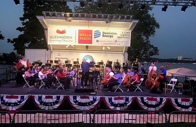 Under the direction of Maestro James Ross, the Alexandria Symphony Orchestra performs during Alexandria’s 270th birthday celebration July 13 at Oronoco Bay Park.