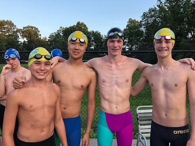 The boys in the record-setting relay (from left) are Sasha Minsky, Leo Song, Adam Manley and Simon Bermudez.