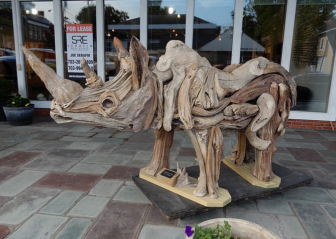 Larry Ringgold created this rhinoceros out of driftwood. When it’s outside, it means the art gallery is open.