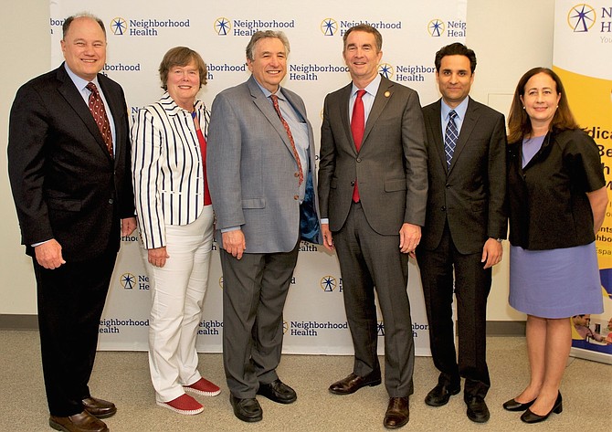 At the July 31 event: Tom Greeson, board president; Carter Flemming; Mike Millman; Gov. Ralph Northam; Dr. Basim Khan, executive director; and Alisa Valudes Whyte.