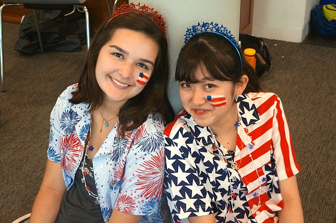 Eva Williams-Siguenza and Honatsu Tanaka show off their star-spangled costumes.