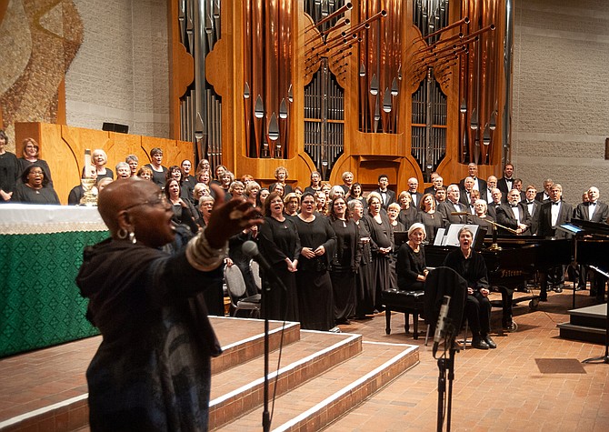 Inspired by the October 2018 community sing led by composer/singer Ysaye Barnwell (front), The Reston Chorale will kick off its 2019-20 Season on Oct. 20 with ‘I Dream a World,’ featuring traditional spirituals and works by African-American composers supported in part by the fiscal year 2020 Operating Support Grant award by ARTSFAIRFAX.