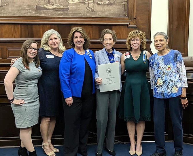 DAR members from the John Alexander Chapter at the Constitution Day Proclamation signing:  Amanda Hayes, Eve Stocker, Amy Jackson (Council member), Linda Greenberg, chair of the event, Chris Mumm, Regent, and Ruth Bennett.