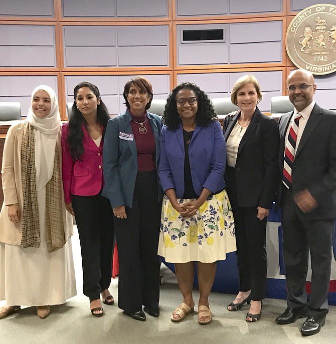 Left to right: Abrar E. Omeish, Priscilla DeStefano, Rachna S. Heizer, Karen A. Keys-Gamarra, Cheryle A. Buford, and Vinson X. Palathingal are 2019 candidates for the three seats for Fairfax County School Board at large member.