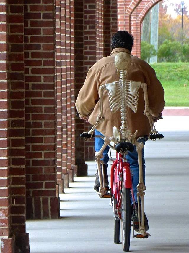 “Skeleton on Bicycle” created by Tex Forrest with bicyclist Dale Marhanka.
