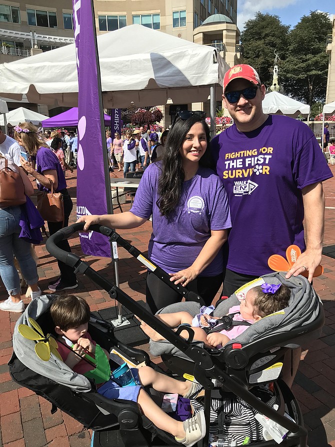 Vaness Winter joins her husband, Pete and children, Chloe, 1, and Jaxon, 2½, for the 2019 Walk to End Alzheimer’s in Reston, supporting fundraising efforts and awareness for Alzheimer's.