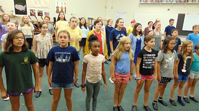 The cast of Encore Stage & Studio’s “Disney’s Frozen Jr.” in rehearsal.