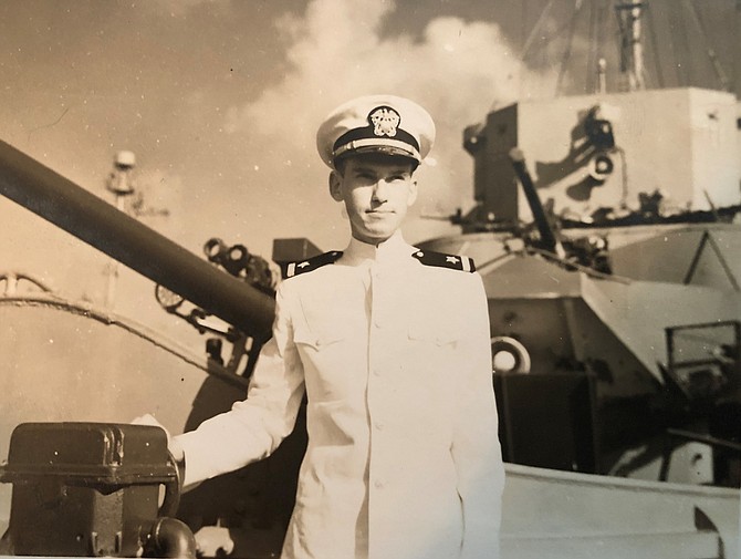 Philip Lundeberg aboard the USS Frederick C. Davis just weeks before it was hit by a German torpedo and sunk in the North Atlantic during World War II. Lundeberg was one of just 27 survivors.