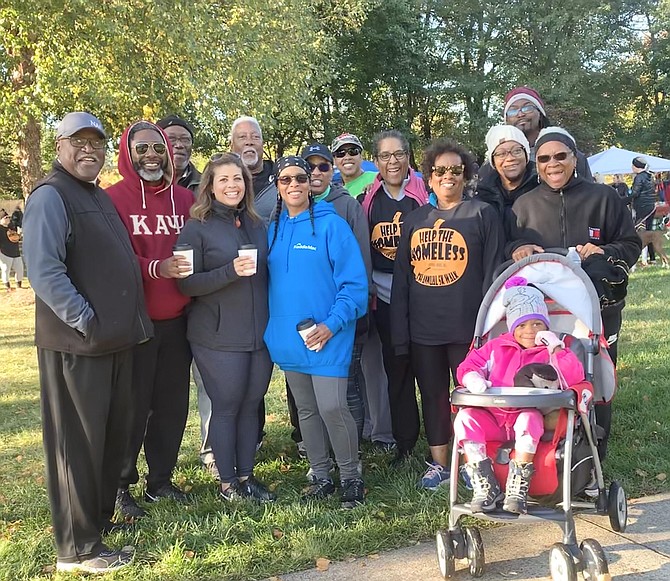 A team of friends meets up before the 5K walk.