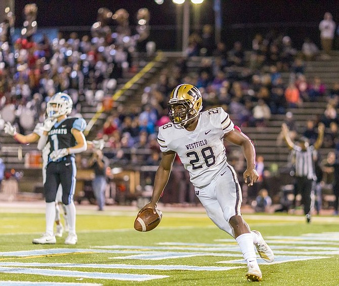 Mikal Legall #28 rushes in for a Westfield touchdown.