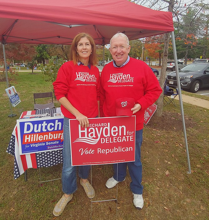 Richard Hayden at Mount Vernon Government Center polling place with Valerie Wohlleben, Mount Vernon Magisterial District Chair for the Fairfax County Republican Committee.