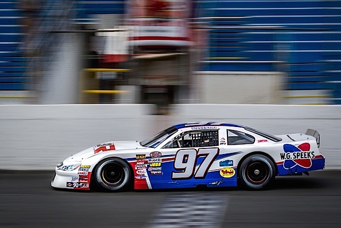 Daniel Silvestri crossing the finish line at South Boston Speedway.