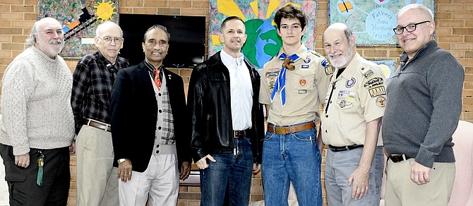 Members of the Eagle Scout Board of Review: Mark Blanchard, Former Scoutmaster; Chuck McPherson; M. Siddique Sheikh; Donald Modder (father); John Modder, Eagle Scout #220 in BSA Troop 1131; Phil Sternberg, former Scoutmaster and current Troop Committee Chairman; and C.P. Watkins, representing the Patriot District. Not in the photo: G.C. ‘Gary’ Black, III.