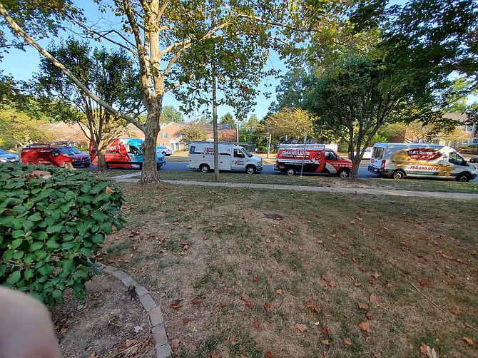 Work trucks of all kind are spotted on Forrester Boulevard in Springfield.