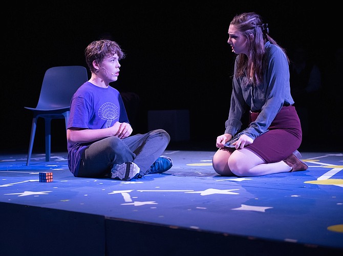 Harry MacInnis and Becca Diggs in the Robinson Secondary School's production of “The Curious Incident of the Dog in the Night-Time.”