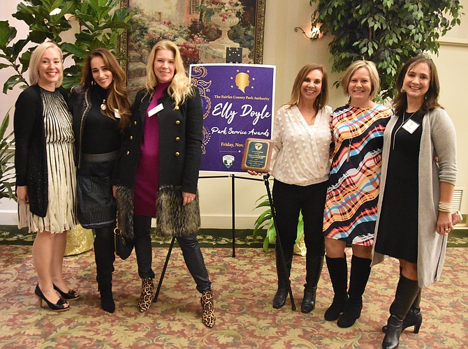 The National Charity League – Northern Virginia Bluebell patronesses Aimee Pierson, Leslie Durham, Kim Darwaza, Dana Hubchen, Jenny Bavisotto, and Nadine Kaiser arrive for the Elly Doyle Award presentation.