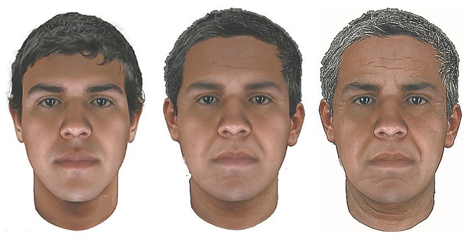 The composite sketches are a representation of what the suspect may look like at age 25, 40 and 55 years old.