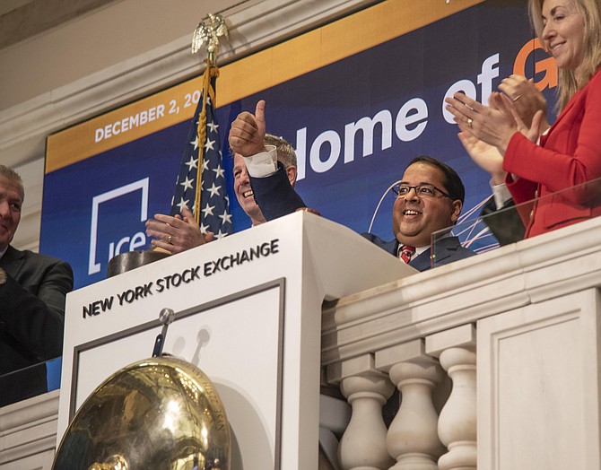 Neil Chatterjee, a Herndon resident and Chairman of the U.S. Federal Energy Regulatory Commission (FERC), rings the New York Stock Exchange opening bell Dec. 2.