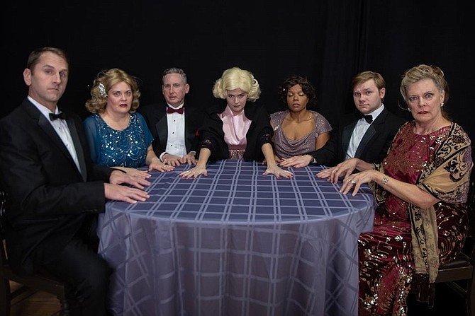 Reston Community Players:  Ensemble from ‘The Games Afoot’ in séance scene rehearsal.