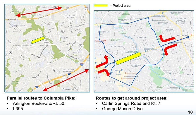 Arlington officials recommend avoiding the Columbia Pike area for now.