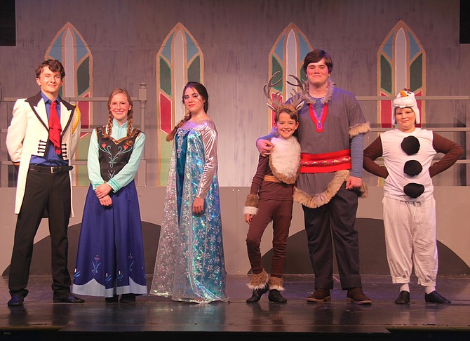 The cast of ACCT’s production of Disney’s “Frozen Jr.” (from left to right): Bill Barnes (Hans), Mary Margaret Bargery (Anna), Patricia Villarroel Navaez  (Elsa), Andrew Tankersley  (Sven), Bret Medley (Kristoff), and Jack St. Pierre (Olaf).