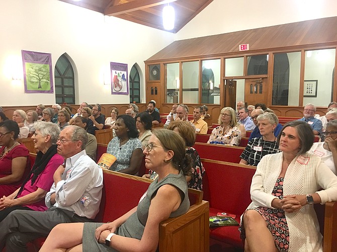 The crowd at the church included many Arlington residents who are following a series of lectures and events given by Challenging Racism.