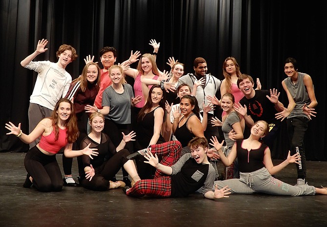 Dancers at the end of the “Montage Four” number in The Fairfax Academy’s production of “A Chorus Line.”