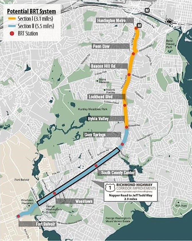 This map shows the route of the future Bus Rapid Transit in Mount Vernon.