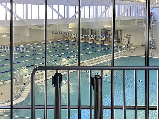 View from the first floor above the Terry L. Smith Aquatics Center at the Reston Community Center Hunters Woods.